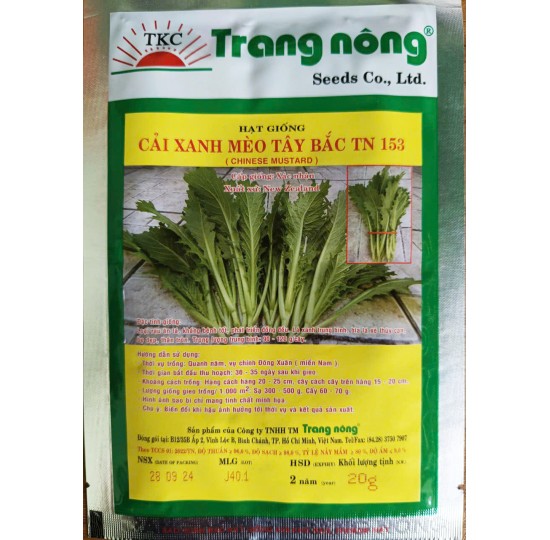 Hạt giống Cải xanh mèo Tây Bắc TN 153 (Chinese Mustard)